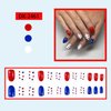 24Pcs Independence Day Press on Nails Short Almond Red Blue Fake Nails 4th of July False Nails with Star Designs Press on Nails Reusable Glossy Acrylic Nails Full Cover Stick on Nails for Women