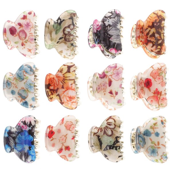FOMIYES 12pcs Floral Small Hair Claw Clips Mini Acrylic Hair Claw Thick Thin Hair Clamps for Girls Women 1.57in Random Style