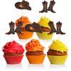 60 Pieces Cowboy or Cowgirl Hat and Boot Cupcake Toppers Western Birthday Cake Decorations Rodeo Cupcake Picks Baby Shower Toothpicks for Western Theme Party Favors Supplies (Brown)