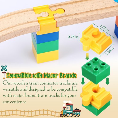 Foilswirl 12 Pcs Wooden Train Track Accessories Multicolor Wooden Track Connectors Compatible with Most Railroad Sets Educational Toys for Fun Toys Building Games Stem Kit