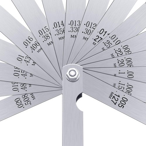 Stainless Steel Feeler Gauge Dual Marked Metric and Imperial Measuring Tool (0.005/0.127-0.02/0.508 mm, 16 Blades)