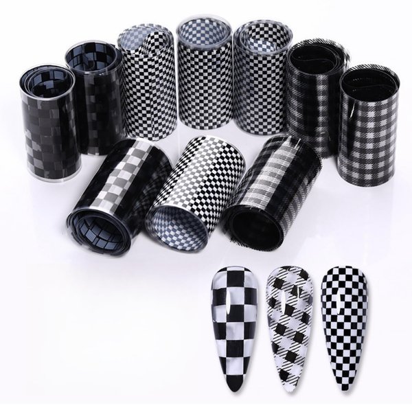 1 Box Nail Foil Transfer Stickers Decals, Print Black White Plaid Nail Art Sticker, Nail Art Design Tool, DIY Nail Art Stickers Decals Decorations Acrylic Nails Supplies for Home and Nail Salon