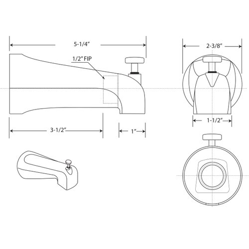 Westbrass E531D-1F-62 5-1/4" Reach Wall Mount Tub Spout with Front Diverter, Matte Black
