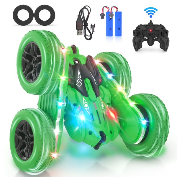 newcrave Remote Control Car, RC Cars, RC Stunt Car Toys New Upgraded Strip Light & Headlight, 6000mAH, 4WD 360° Rotating, Double Sided, Toy for Boys Girls Christmas Birthday Gift