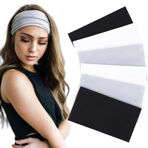 XTREND 6 Pcs Headbands for Women Extra wide Fashion Headband Hair Band Workout Running Sport Non Slip Sweat Turban Girls Accessories (Black, Light Gray, White)