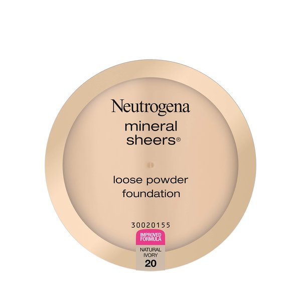 Neutrogena Mineral Sheers Lightweight Loose Powder Makeup Foundation with Vitamins A, C, & E, Sheer to Medium Buildable Coverage, Skin Tone Enhancer, Face Redness Reducer, Natural Ivory 20, .19 oz
