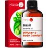 H’ana Basil Essential Oil for Diffuser - 100% Natural Basil Oil Essential Oil for Hair, Herbaceous & Refreshing Aroma (1 fl oz)