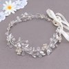 Oriamour Bridal Headpiece Wedding Crystal Headband With Leaves and Freshwater Pearl Hair Accessories For Bride Flower Girl (Silver)