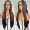 URMEY 32 Inch Lace Front Wigs Chocolate Brown Long Straight Silky Synthetic Lace Wig for Women Middle Part Transparent Lace Pre Plucked with Baby Hair Daily Party