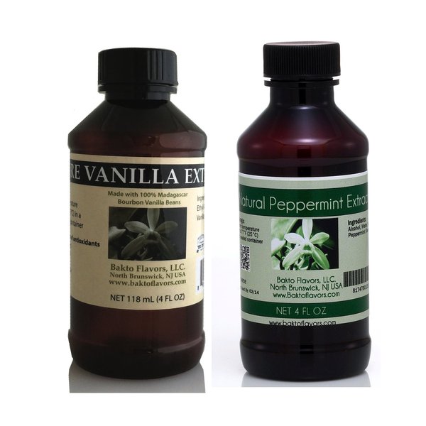 4 OZ Duos - Natural Vanilla Extract and Peppermint Extract- 2 (4 OZ) Bottles