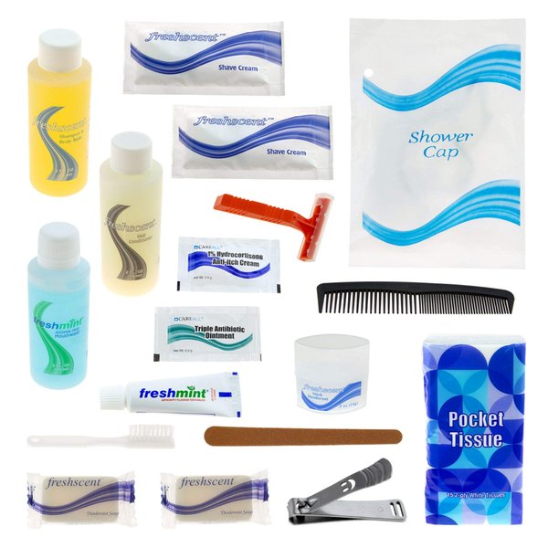 Moda West 24 Kits - Bulk Case of Wholesale 19 Piece Hygiene & Toiletry Kit for Men, Women, Travel, Charity