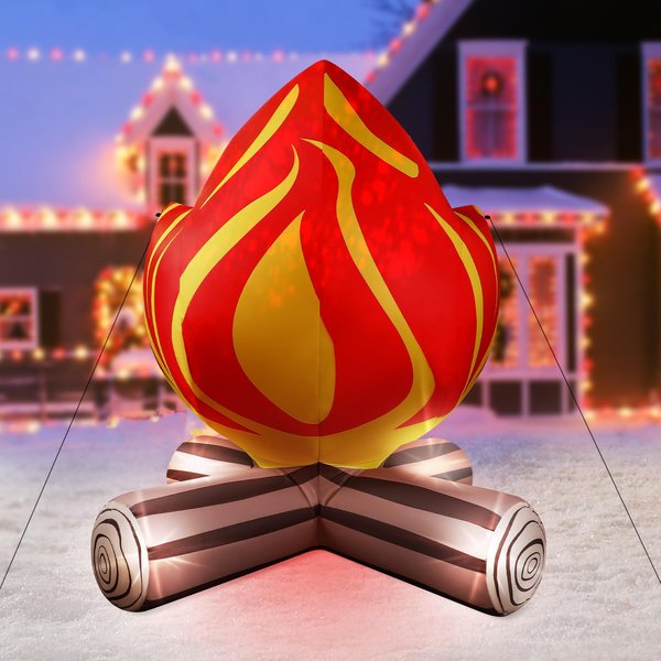 5FT Inflatable Campfire Decoration, Inflatable Fire Fake Decorations Build-in Bright LEDs Campfire Blow-up Yard Decorations for Lawn Garden Christmas Festival Party