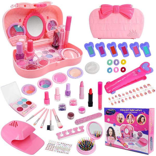 CAILESS Kids Makeup Set Toys Gift, Washable Make Up Kits and Nail Polish Set Hair Dye Stick for Girls , Perfect Kids Christmas Birthday Gifts for Girl Ages 3 4 5 6 7 8 9 10 11 12 Year Old