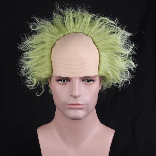RightOn Green Wig with Bald Cap Costume Wig for Men and Women Short Curly Wig Green Wig Bald Cap Wigs for Cosplay Halloween