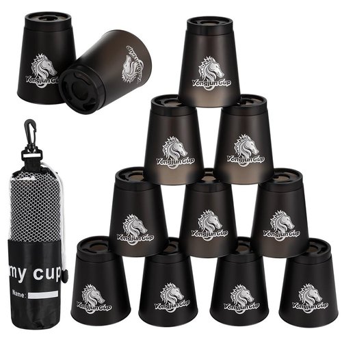 yeesport 12 Pcs Sport Stacking Cups, Speed Training Game for Challenge Competition, Plastic Stacking Cups, Classic Family Game for Kids and Adults, Black