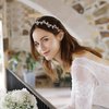 Ammei Headpiece Gold Headband Bridal Tiara Flower Shape Women's Headpiece Wedding Hair Accessories (Light Rose Gold)