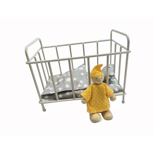 Barbie Dollhouse Bedroom Furniture Baby Doll Bed Metal Dollhouse Crib Bed Furniture Toy Accessories with Mattress, Pillow, 1:12 Scale Mini Metal Bed