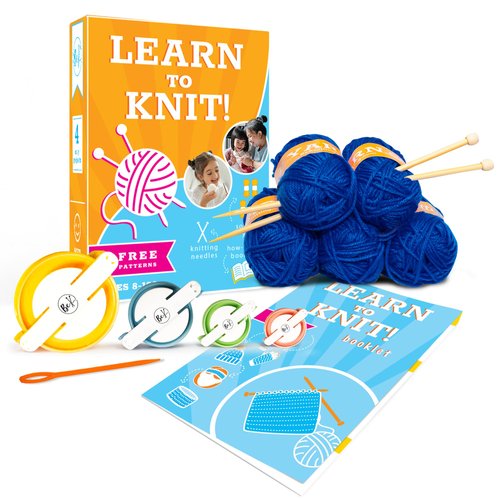 BeKnitting Knitting Starter Kit for Beginners | Great Craft for Adults and Kids | Yarn, Pompom Makers, Needles