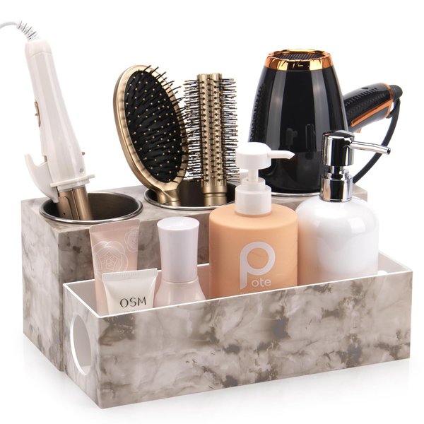 GFWARE Hair Tool Organizer - Bathroom Vanity Organizers and Storage, Hair Styling Accessories Hot Tools Organizer Hair Dryer, Blow Dryer, Curling Iron, Flat Iron, Hair Straightener, Marble