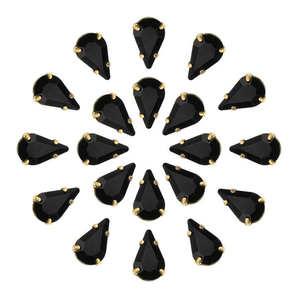 uxcell 20Pcs Teardrop Sew on Rhinestone - 13x8mm Flat Back Glass Teardrop Crystal Rhinestones in Gold Prong Setting for Crafting, DIY Jewelry, Clothes Decorations (Black)
