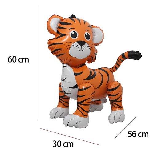 4D Walking Balloons Animal Foil Balloon Lion Panda Alpaca Turtle Cow Horse hippo leopard Ballon Jungle Forest Zoo Theme Baby Shower Birthday Party Supplies (4D Tiger)
