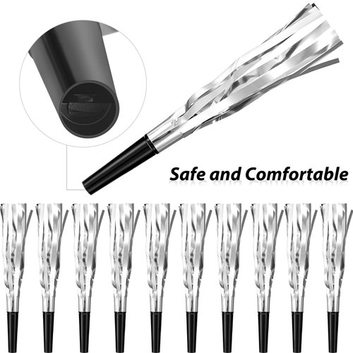 Skylety 24 Pcs Noise Makers Party Favors Silver Party Blowers Glitter Noise Makers for Sporting Events New Year Eve Party Horns Metallic Fringed Blowers for Christmas New Year Birthday Party Favors