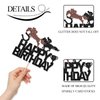 MonMon & Craft Horse Racing Happy Birthday Cake Topper/Western Cowboy Birthday Cake Decor/Baby Shower/Equestrian Theme Birthday Party Decorations - Black Glitter (Horse Racing)