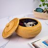 Hand-Woven Round Rattan Storage Basket with Lid – 8.6x5.1 Inch Durable Wicker Box for Picnic, Decoration, and Multi-Purpose Storage – Eco-Friendly Craftsmanship