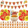 Pizza Theme Birthday Decoration Pizza Party Supplies with Happy Birthday Banner Cake Cupcake Toppers Balloons for Kids Boys Girls Birthday Baby Shower