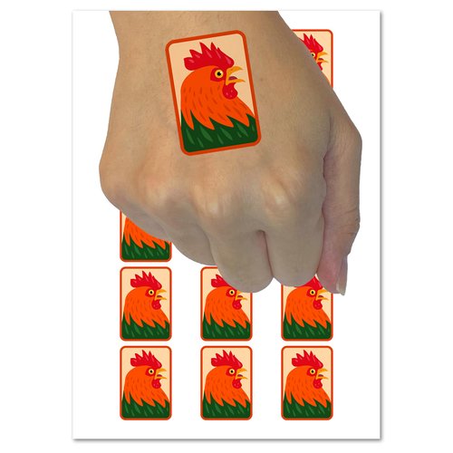 Rooster Chicken Portrait Temporary Tattoo Water Resistant Fake Body Art Set Collection - 15 2" Tattoos (1 Sheet)