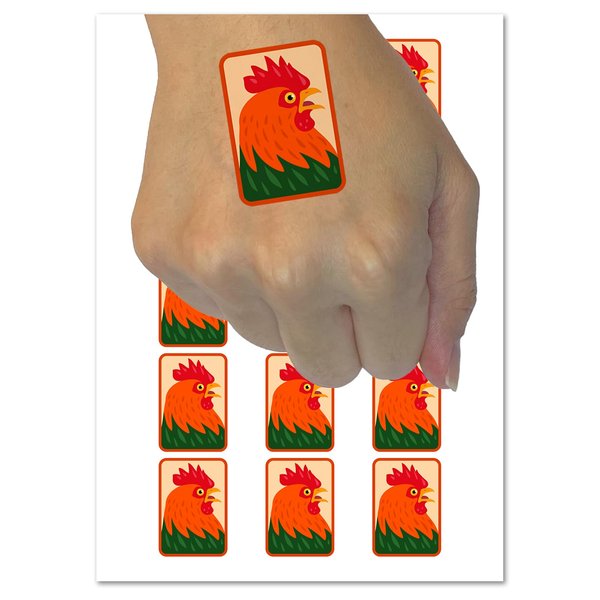 Rooster Chicken Portrait Temporary Tattoo Water Resistant Fake Body Art Set Collection - 15 2" Tattoos (1 Sheet)