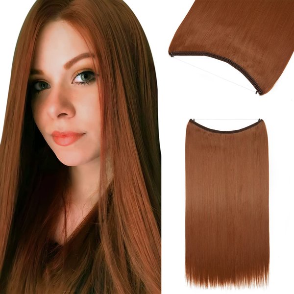 Invisible Secret Hidden Wire Clip in Hair Extensions 20-24 Inches Long Straight Wavy Curly Synthetic Hairpieces Miracle Translucent Fish Line 20 Inch Straight Light Auburn