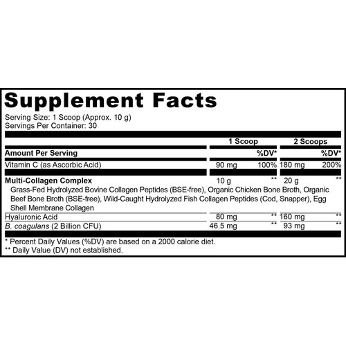 Codeage Multi Collagen Peptides + Probiotics Black Edition, Vitamin C, Hyaluronic Acid Powder Supplement, Grass-Fed, Pasture-Raised, Hydrolyzed, Zero Carbs, Type I, II, III, V & X, Unflavored, 10.58oz