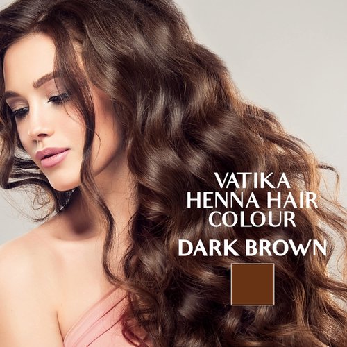Dabur Henna Hair Color - Dark Brown, Henna Hair Dye and Conditioner, Ammonia Free, 100% Grey Coverage, 6 Sachets X 10g