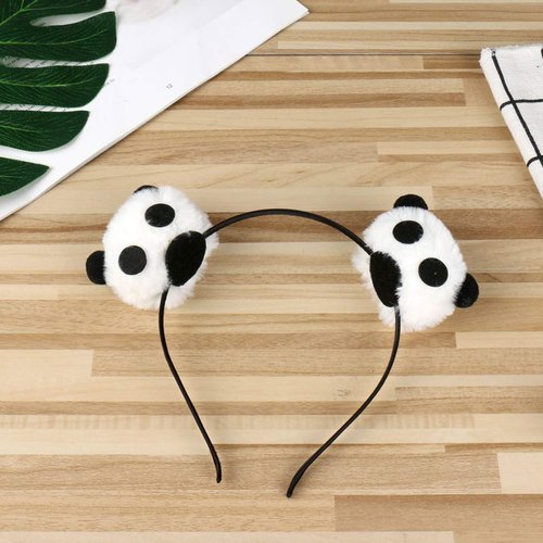 Teensery 4 Pcs Faux Pompom Panda Headbands Cute Furry Hair Hoop for Women Girls Kids Cosplay Halloween Makeup Headpiece Hair Accessories