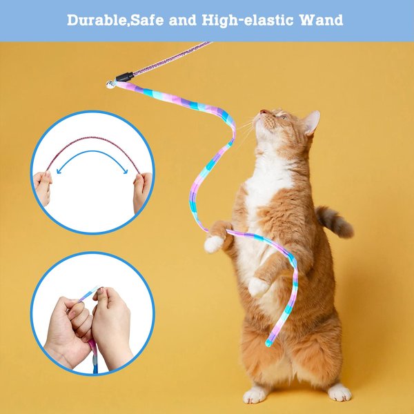 AdogluS Cat Toys for Indoor Cat,Cat Rainbow Wand Toys Cat Fuzzy Balls with Bell,Interactive Cat Toy Cat Spring for Kitten,Puppy Chase Exercise-3 Pack