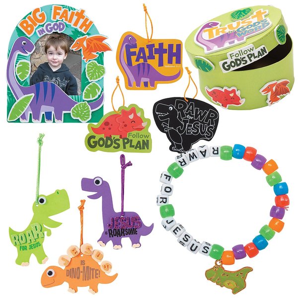 Fun Express Bulk 120 Pieces Dinosaur VBS Craft Kit Assortment - VBS Vacation Bible School Supplies/Decor