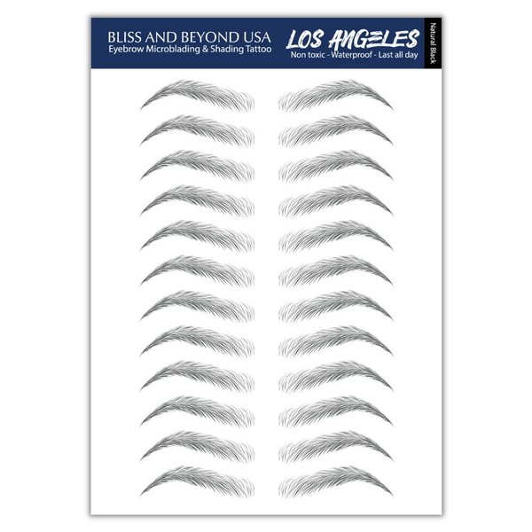Bliss and Beyond USA | Waterproof Eyebrow Tattoo Stickers. A real hair stroke look. Hair replacement without surgery. Solution for hair loss. Tinted eyebrow tattoos. (New Los Angeles, Natural Black)