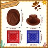 24 Pieces Western Cowboy Hat Set, Felt Cowboy Themed Party Hats with Paisley Bandanas for Adult Kids Cowboy Costume Party (Brown, Red, Blue)