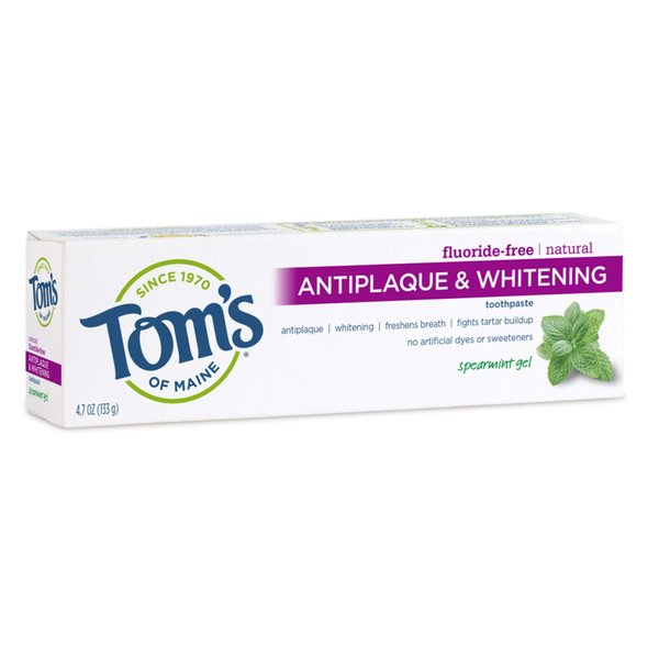 Tom's of Maine Fluoride-Free Antiplaque & Whitening Natural Toothpaste, Spearmint, 4.7 oz.