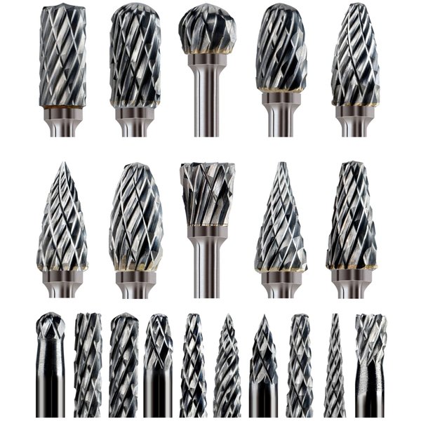 Mars-Rock Carbide Burr Set Compatible with Dremel Milwaukee 1/8" Shank 20PCS Die Grinder Rotary Tool Rasp Bits Accessories Attachments Metal Wood Stone Plastic Carving Cutting Cleaning Grinding