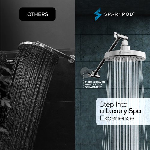 SparkPod Round Rain Shower Head with Shower Head Extension Arm - High Pressure Rain - Luxury Modern Look - No Hassle Tool-less 1-Min Installation (11" Shower Arm Extension, Luxury Polished Chrome)
