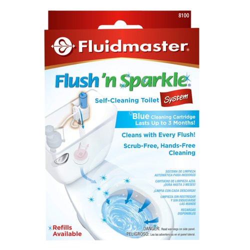 Fluidmaster 8100 Flush 'n Sparkle Automatic Toilet Bowl Cleaning System with Blue Cartridge, Upgraded Version