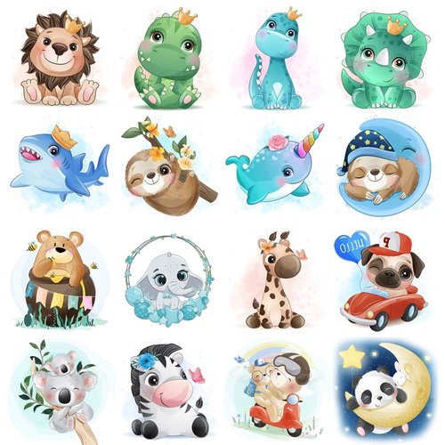 Glaryyears Watercolor Animals Temporary Tattoo for Kids, 30-Pack Fake Tattoos Stickers Cute Lion Tiger Dinosaur for Girls Boys Children on Body Face Hand Arm Party Favor