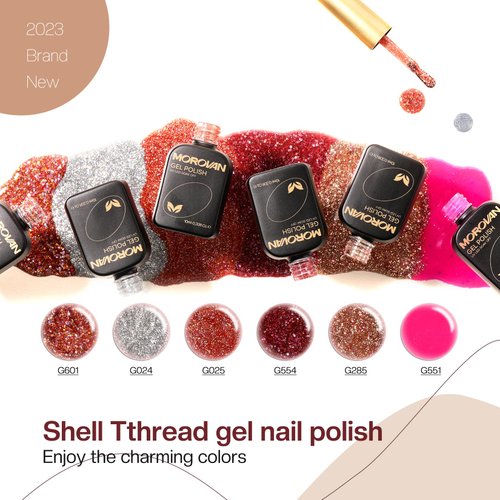 Morovan Gel Nail Polish Set: 6 Colors Glitter Gel Polish Sliver Gold Pink Nail Polish Gel Starter Kit Soak Off Curing Required Sparkle Glitter Gel Nail Polish Colors For DIY Home Salon