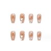 Hkanlre Blush Press on Nails Cute Coffin Medium Fake Nails Tips Full Cover Bling Cat Eyes False Nails for Women and Girls 24PCS