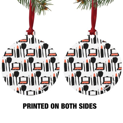 Makeup Lipstick Compact Eyeshadow Mascara Drawing Aluminum Holiday Christmas Tree Ornament - 3.0" (7.6 cm) x 3.37" (8.6 cm)