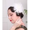 Aimimier 1920s Flapper White Feather Headpiece Crystal Pendant Hair Clip Roaring 20s Feather Accessories Masquerade Hair Jewelry for Women and Girls