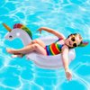 Fudragtn Inflatable Flamingo Unicorn Pool Floats for Kids, 2 Pack Swim Rings with Safety Seat and Handle, Pool Tubes for Floating, Fun Beach Floaties, Summer Party Pool Toys for Toddlers