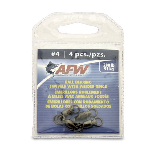 American Fishing Wire Black Ball Bearing Swivels (4 Pieces), Size 4, 200 Pound Test